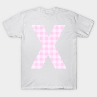 Pink Letter X in Plaid Pattern Background. T-Shirt